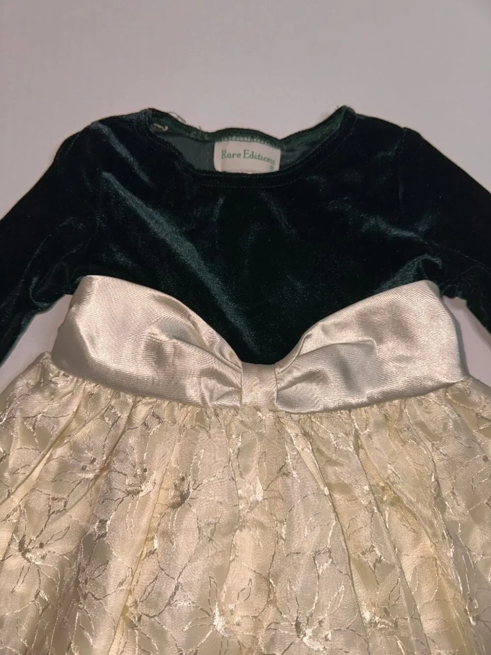 Rare Editions Green Velour & Gold Lace Holiday Party Dress Girls 2T #680